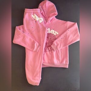 Pink Sp5der Hoodie and Sweatpants Set